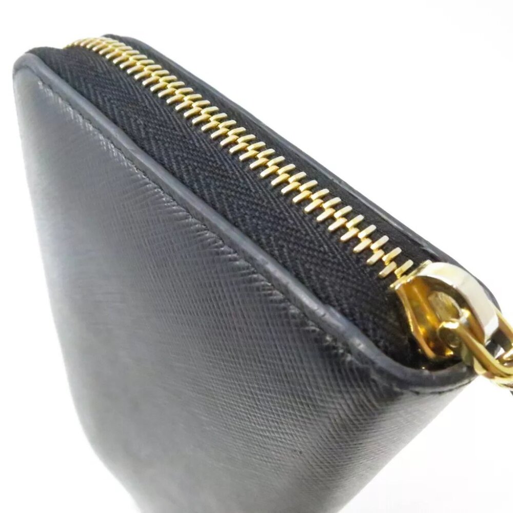 PRADA Saffiano Triang Zippy Round Wallet Black - Picture 8 of 12